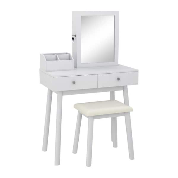 White Jewelry Armoire Dressing Table, Makeup Vanity Jewelry Armoire