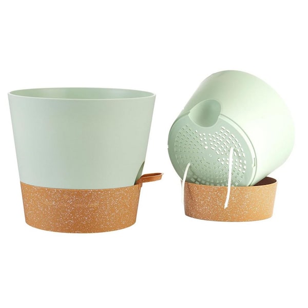 Unbranded Green Plastic Indoor/Outdoor Planter with Saucer (10 in. W x 9  in. H)2-Pack L0BZVB4BDJ
