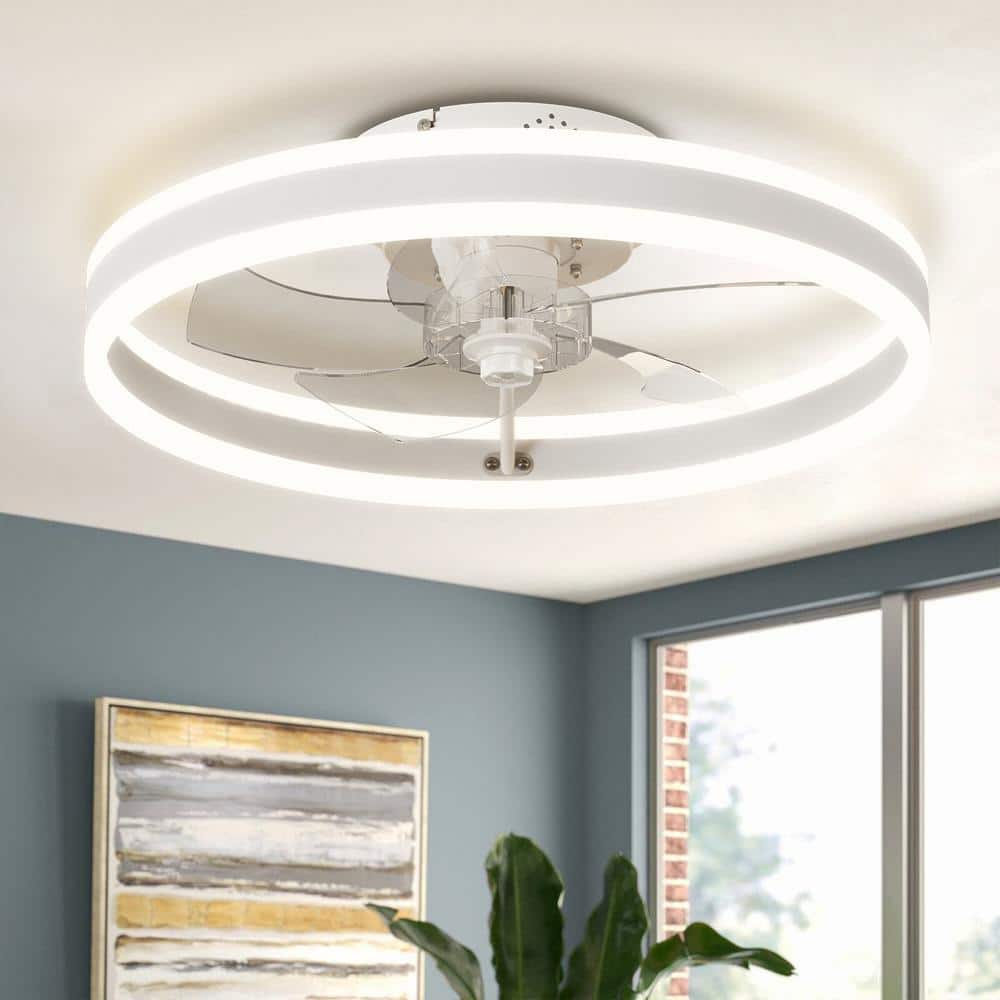 15.75 in. Indoor Modern White LED Double Tier Light Ceiling Fan Light with Light App and Remote, Dimmable -  Tivleed, FLW401D08