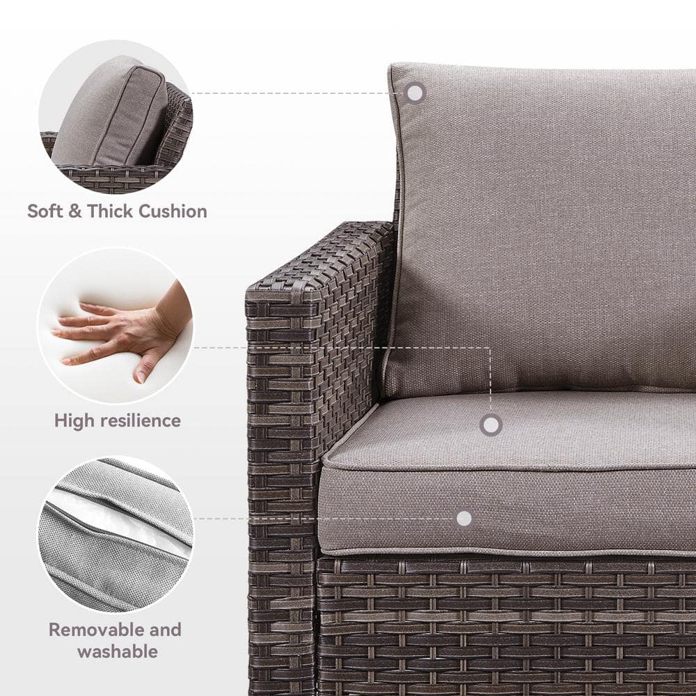 Valenta Gray Steel Frame Outdoor Lounge Chair with Cushions