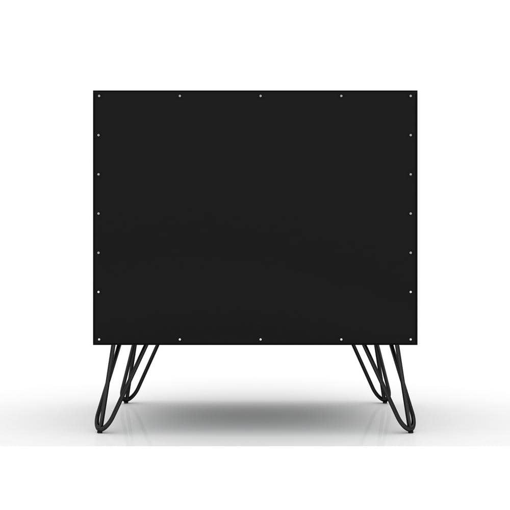 Mid-Century Modern Black Nightstand with Splayed Metal Legs, Set of 2
