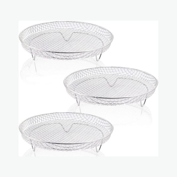 Universal Stainless Steel Silver Air Fryer Rack Food-Grade Round Grill Kitchen Cooking Accessory 3 Pack