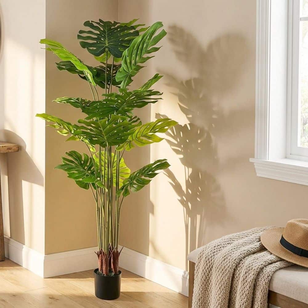 XRAMFY Faux 5.3 ft. Artificial Monstera Deliciosa Tree in Pot for