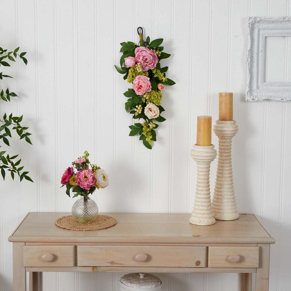 Eternal Spring 21" Pink Peony & Hydrangea Tabletop Arrangement