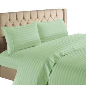 4-Piece Sage 1200-Thread Count 100% Egyptian Cotton Deep Pocket Stripe Queen Bed Sheets