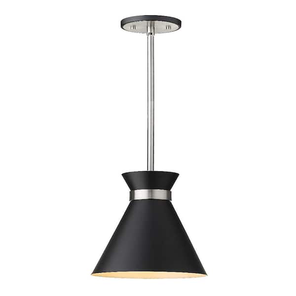 Unbranded 1-Light Matte Black and Brushed Nickel Pendant with Matte Black Metal Shade