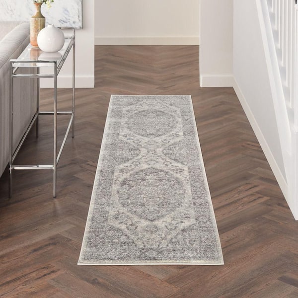Tranquil Ivory/Grey 2 ft. x 7 ft. Persian Vintage Kitchen Runner Area Rug