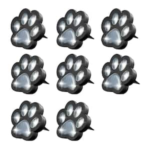 Paw Print Disk Lights Low Voltage Black Solar Powered LED Durability Weather Resistant Paw Shaped Path Light (8-Pack)