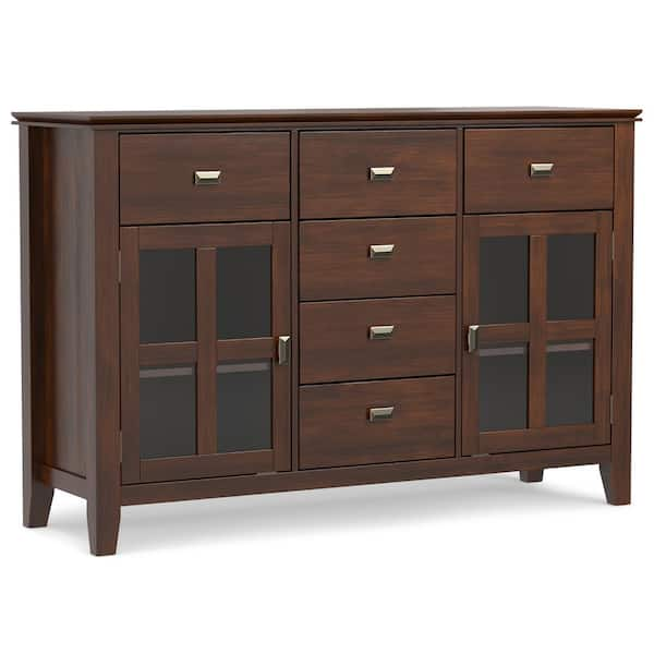 Artisan Solid Wood 54 in. Wide Transitional Sideboard Buffet Credenza in Russet Brown