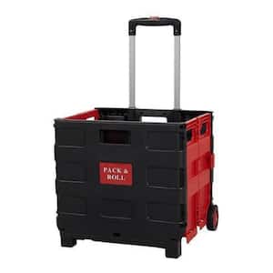 1.5 cu. ft. Plastics Garden Cart, Folding Rolling Utility Shopping Cart with Adjustable Handle, 2 Wheels(Black Plus Red)