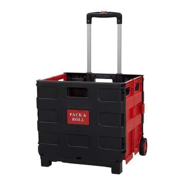 Unbranded 1.5 cu. ft. Plastics Garden Cart, Folding Rolling Utility Shopping Cart with Adjustable Handle, 2 Wheels(Black Plus Red)