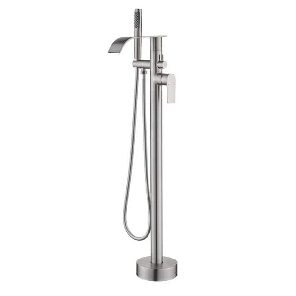 Vara 1-Handle 42.2 in. H Freestanding Tub Faucet with Hand Shower and 360° Swivel Spout in Brushed Nickel