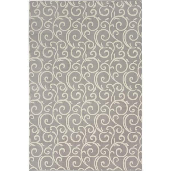 Nourison Grafix Grey Modern Botanical Vines 5 ft. x 7 ft. Abstract Area Rug