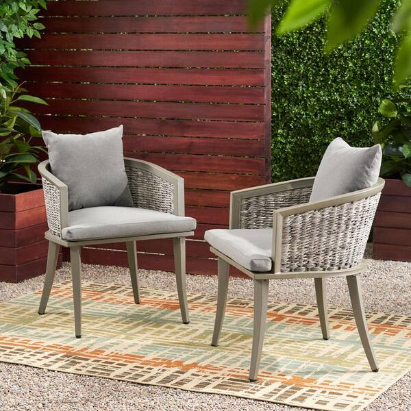 grey outdoor chairs with cushions