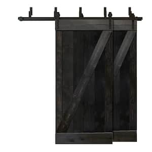 84 in. x 84 in. Z Bar Bypass Charcoal Black Stained Solid Pine Wood Interior Double Sliding Barn Door with Hardware Kit