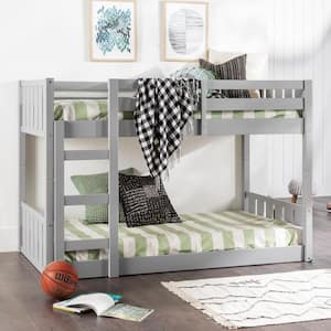 Grey Solid Wood Modern Twin Bunk Bed with Integrated Ladder