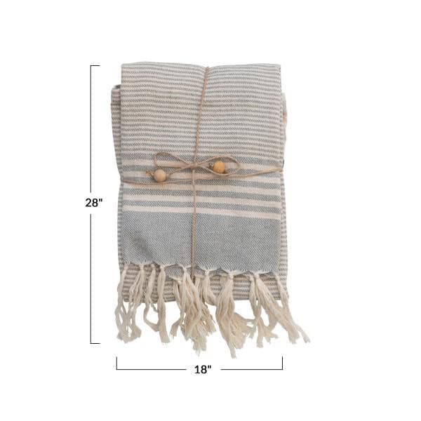 Striped Cotton Tea Towels with Fringe, Set of 3