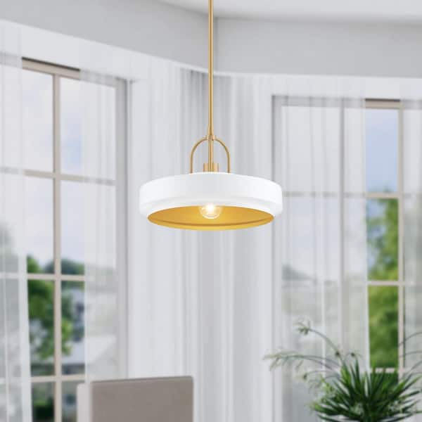 Designers Fountain Odea 60-Watt 1-Light Matte White Transitional Pendant Light with Matte White Metal Shade and No Bulbs Included