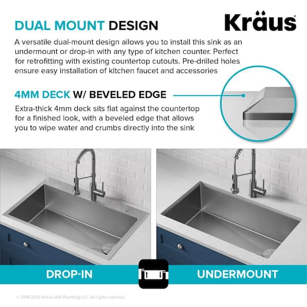 Loften All-in-One Dual Mount Stainless Steel 33in. Single Bowl Kitchen Sink with Pull Down Faucet in Black and Steel Loften All-in-One Dual Mount Stainless Steel 33in. Single Bowl Kitchen Sink with Pull Down Faucet in Black and Steel