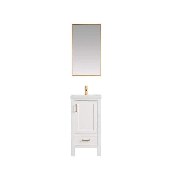 ROSWELL Gela 18 in. W x 16 in. D x 34.4 in. H Single Sink Bath Vanity in White with Drop-In White Ceramic Top and Mirror