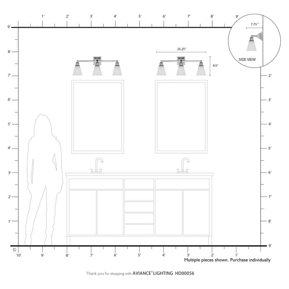 Polished Chrome 3-Light Bath Vanity with Milk Glass Shades