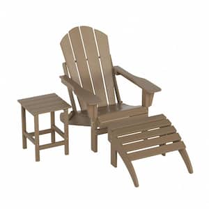 Laguna Classic Outdoor Patio Plastic Foldable Adirondack Chair with Ottoman and Side Table Set (3-Piece), Weathered Wood
