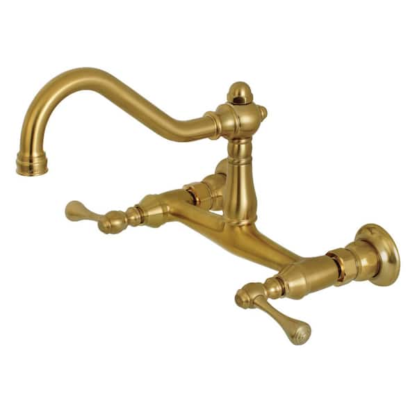 Kingston Brass Vintage 2-Handle Wall-Mount Bathroom Faucets in Brushed Brass