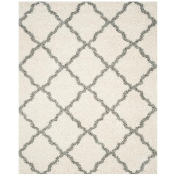 Dallas Shag Ivory/Gray 9 ft. x 12 ft. Geometric Diamond Trellis Area Rug