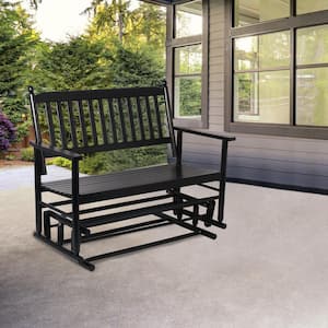 46.5 in. 2- Person Black Wood Outdoor Glider Bench Chair