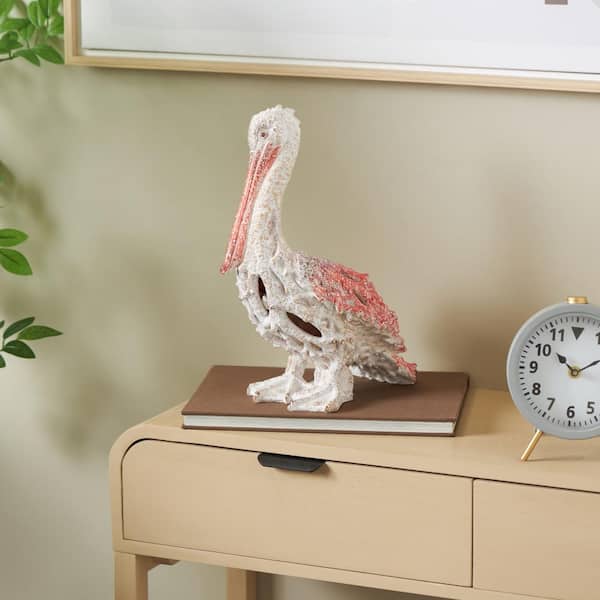 Litton Lane Red 10 in. x 14 in. Polystone Textured Pelican Sculpture with Red Feathers
