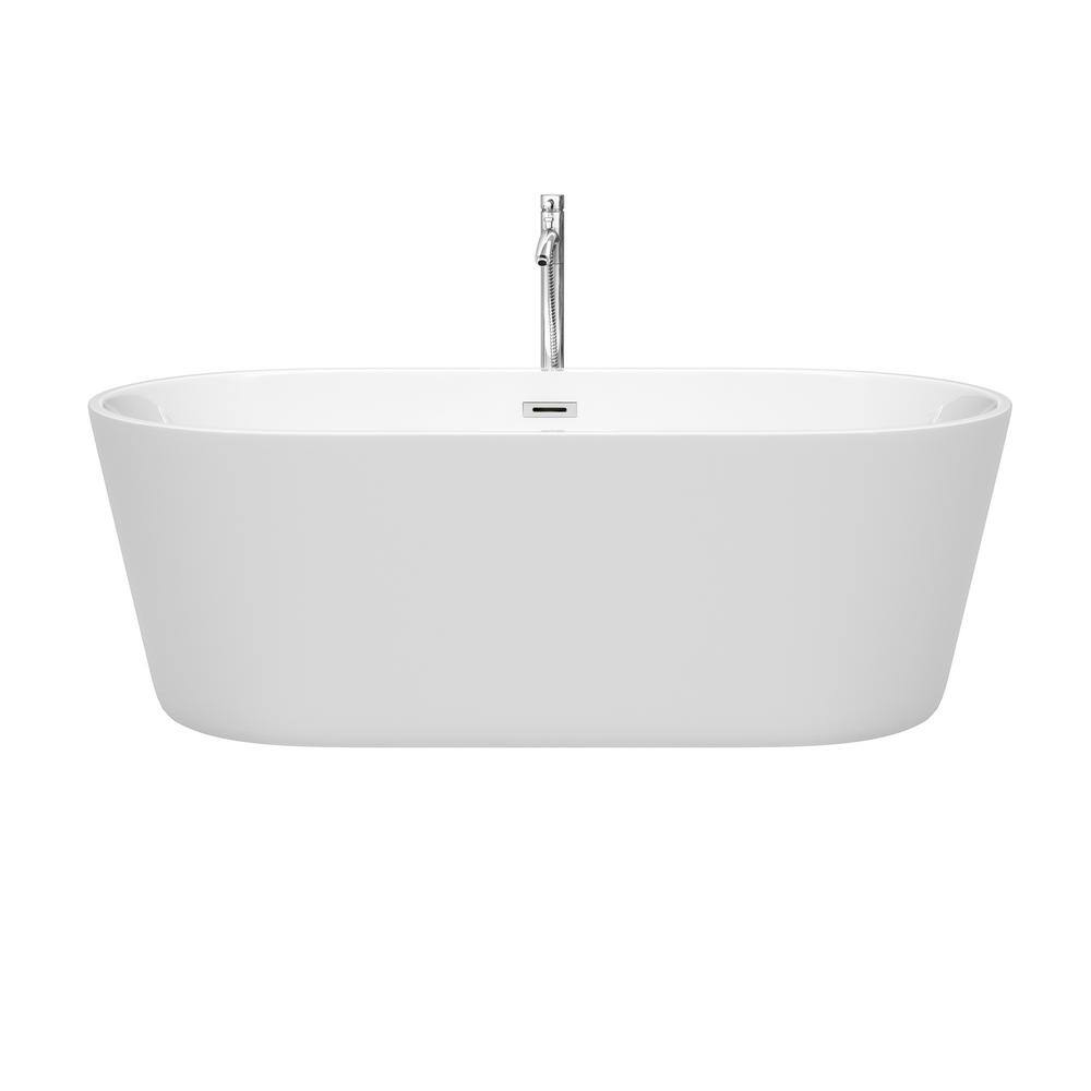 Carissa 67'' White Acrylic Freestanding Soaking Bathtub with Polished Chrome Faucet