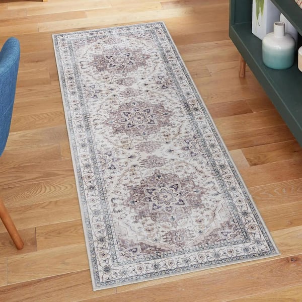 Soha Gray 2 ft. x 6 ft. Crystal Print Polyester Digitally Printed Runner Rug