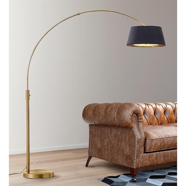 HomeGlam Orbita 82 in. Antique Brass Furnish LED Dimmable