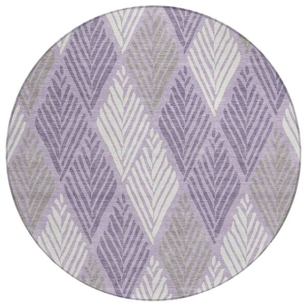 Chantille Machine Washable Indoor/Outdoor Abstract ACN2818 Lavender 8 ft. x 8 ft. Round Rug