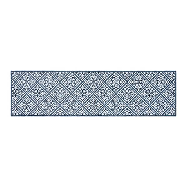 Laura Ashley Austell 2-Tone Dusty Navy/Ivory 2 ft. x 6 ft. Geometric Polypropylene Runner Rug