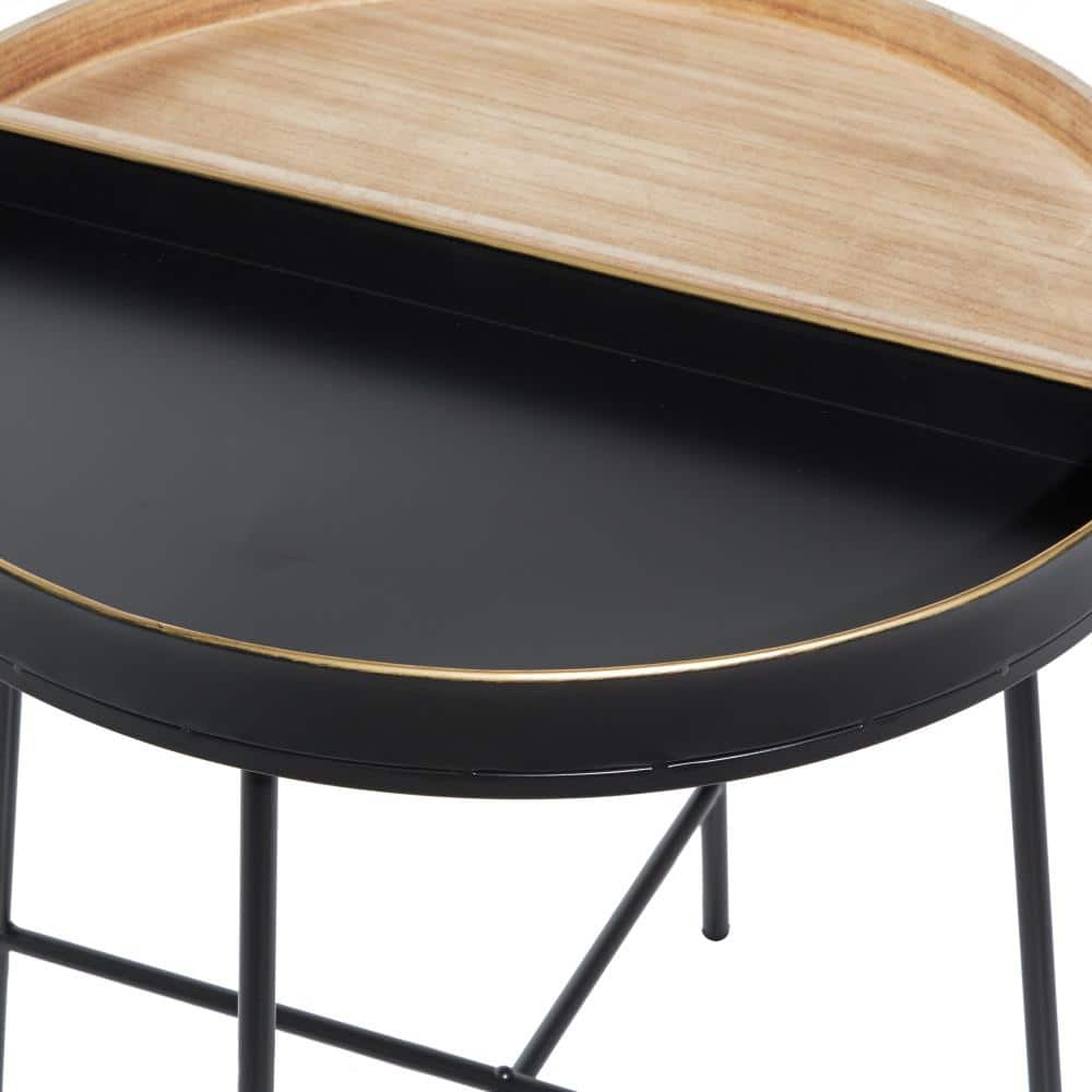 Compact Round Black Wood & Metal 24" Accent Table