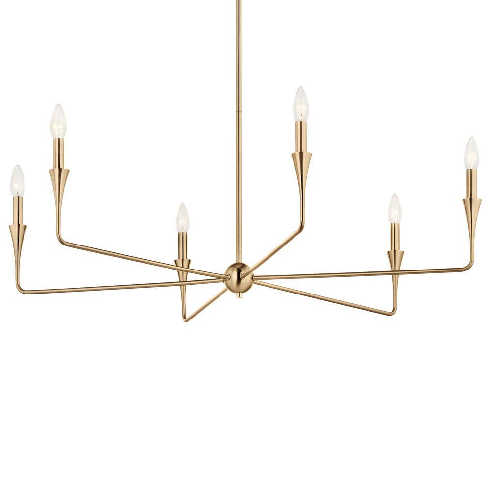 Champagne Bronze 6-Light Modern Candle Chandelier