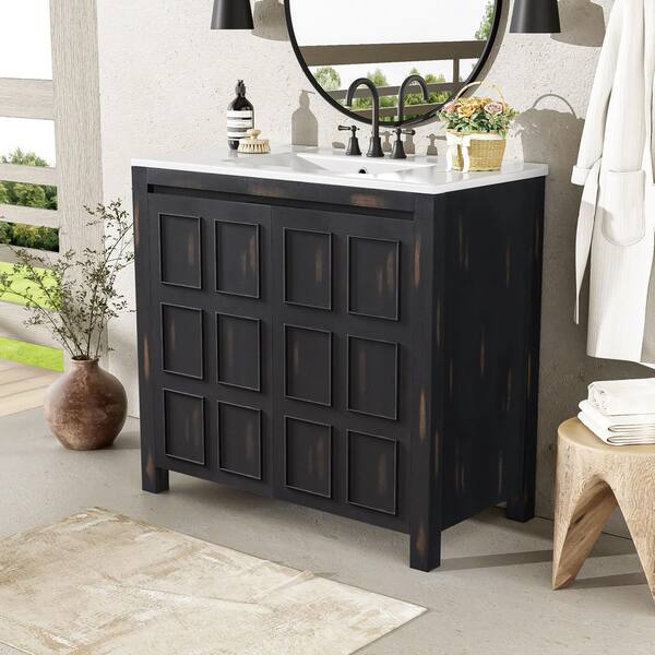 Virubi Vintage 36 in. W Freestanding Bath Vanity in Espresso with