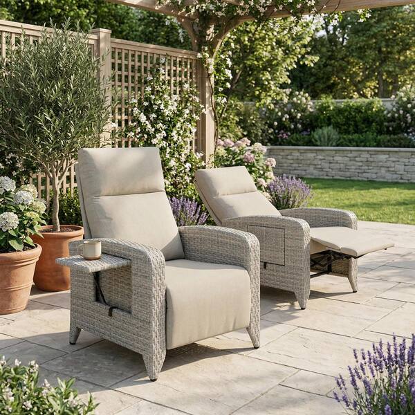 lavender様 Gray Wicker Outdoor Chaise Lounge Chair Patio Recliner with