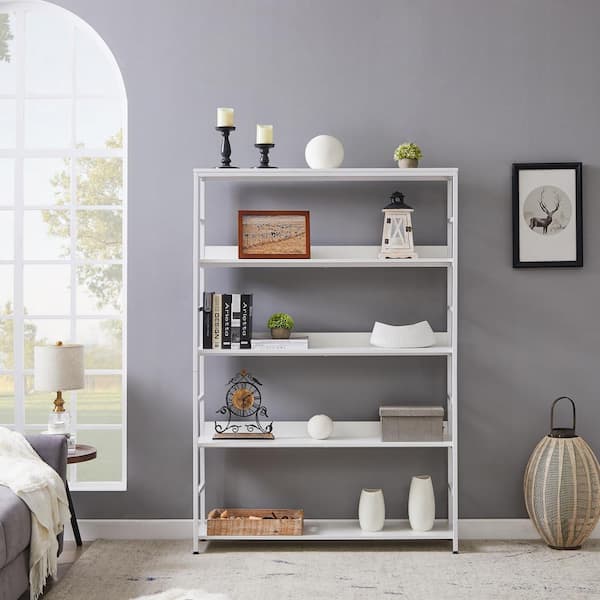 Qualler 69 in. White 5-Shelf Open Accent Bookcase with Open Storage