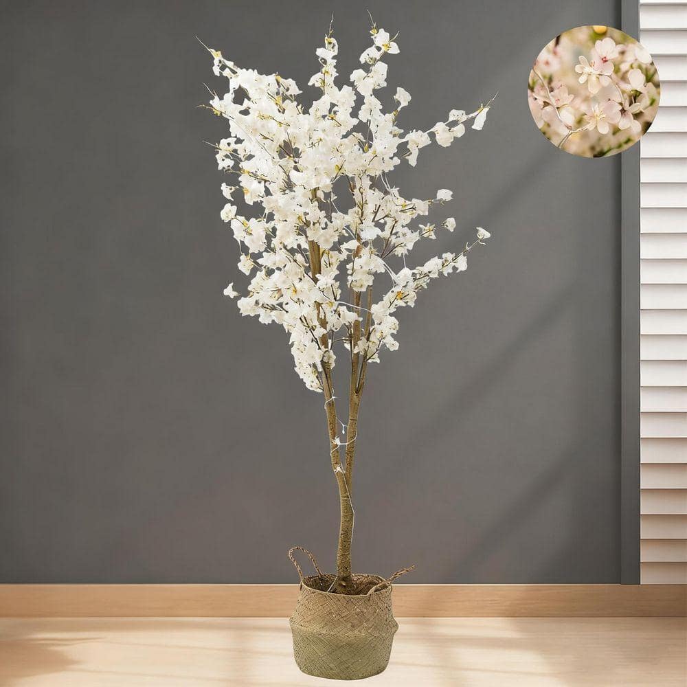 6 ft. Artificial Cherry Blossom Tree with Lights in Basket
