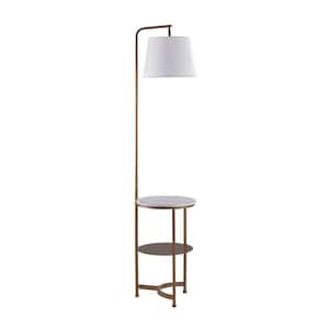 64 in. H Gold Floor Lamp with White Shades and Faux Marble Table