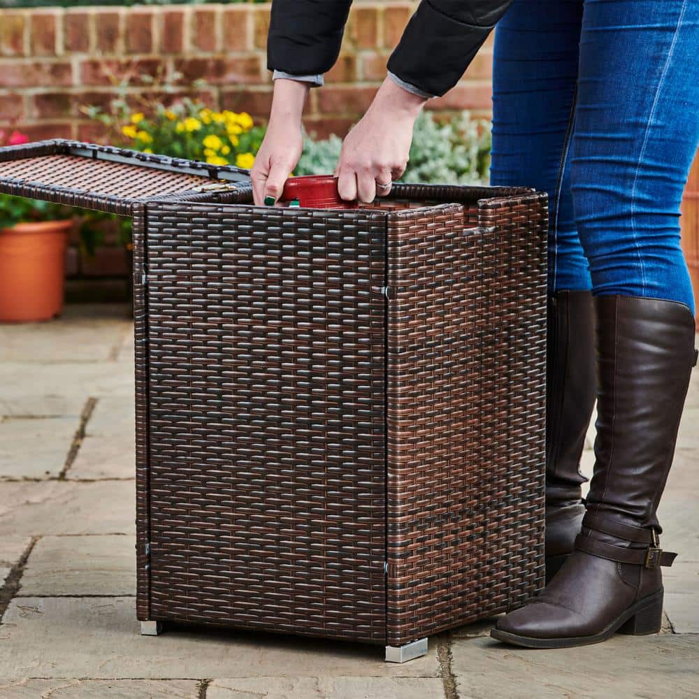 Dark Brown Wicker Propane Tank Cover Table