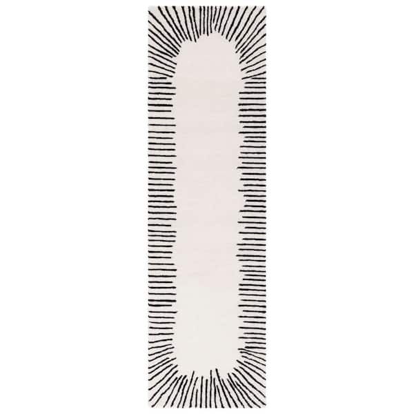 Fifth Avenue 2 ft. x 13 ft. Ivory/Black Border Runner Rug