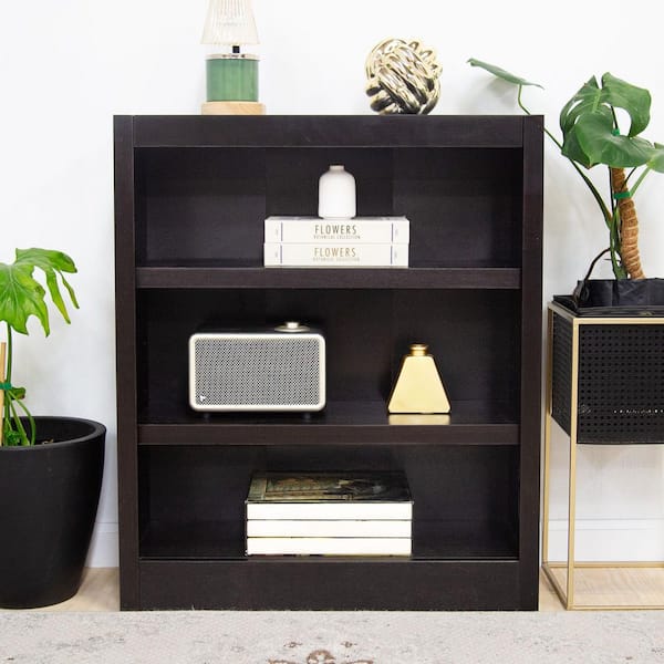 36 in. Espresso Wood 3-shelf Standard Bookcase with Adjustable Shelves
