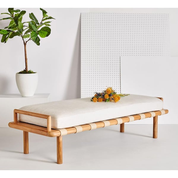 SAFAVIEH Constantine Natural/White Entryway Bench 70 in.