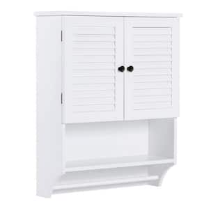 23.6 in. W x 8.9 in. D x 29.3 in. H  Bathroom Storage Wall Cabinet with Adjustable Shelves and Towels Bar in White