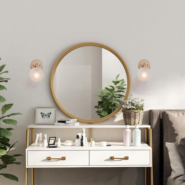 Modern Globe Gold Wall Sconce Lighting, 1-Light Bathroom Vanity Light with White Frosted White Shade