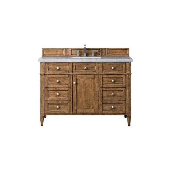 James Martin Vanities Brittany 48.0 in. W x 23 in. D x 34 in. H Bathroom Vanity in Saddle Brown with Carrara Marble Marble Top