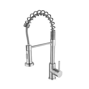 Single Handle Commercial Spring High Arc Standard Kitchen Faucet in Brushed Nickle High Arc Pull Down 360° Swivel